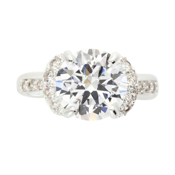 Sparkle Allure Womens Clear Cubic Zirconia Silver Over Brass Cocktail Ring
