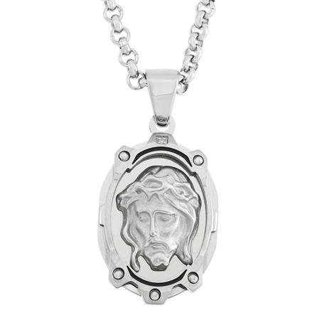 Diamond-accent Jesus Stainless Steel Medal Pendant Necklace