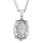 Diamond-accent Jesus Stainless Steel Medal Pendant Necklace