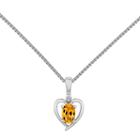 Womens Diamond Accent Genuine Yellow Citrine Heart Pendant Necklace