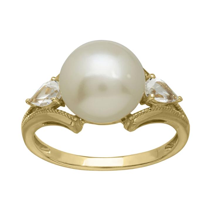 Certified Sofia&trade; 10mm Cultured Freshwater Pearl 10k Gold Ring