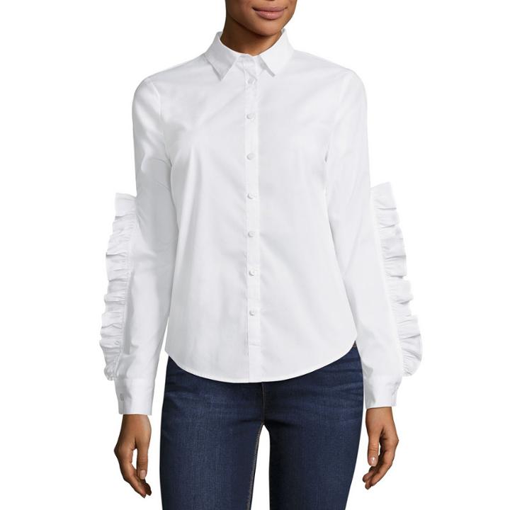 Belle + Sky Ruffle Sleeve Button Down Shirt