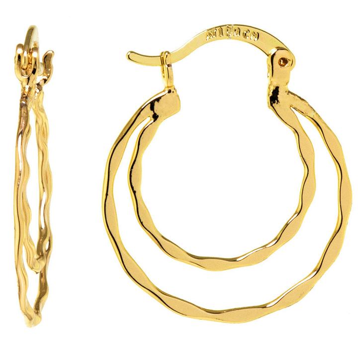 Sparkle Allure Gold Over Brass Hammered Double Click-top Brass Hoop Earrings