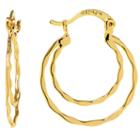 Sparkle Allure Gold Over Brass Hammered Double Click-top Brass Hoop Earrings