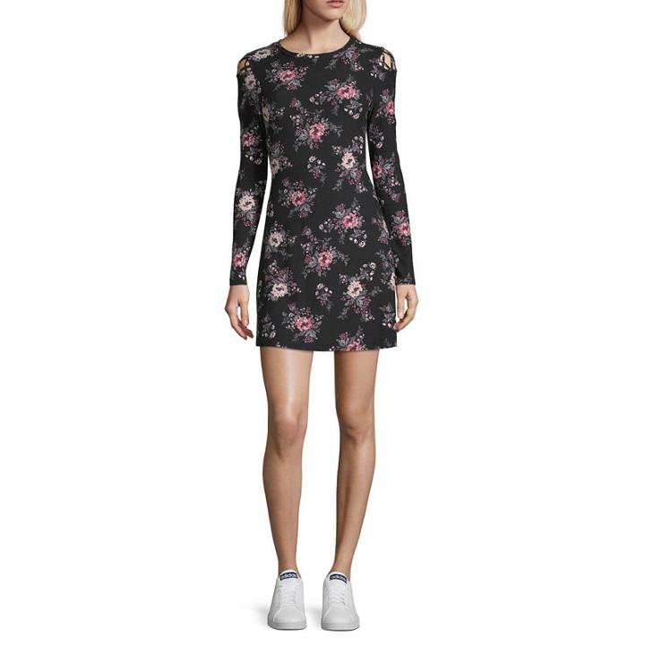 Arizona Long Sleeve Floral Fit & Flare Dress-juniors