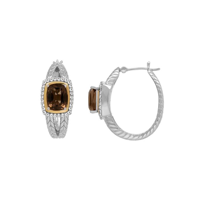 Smokey Quartz And Genuine White Topaz Earrings