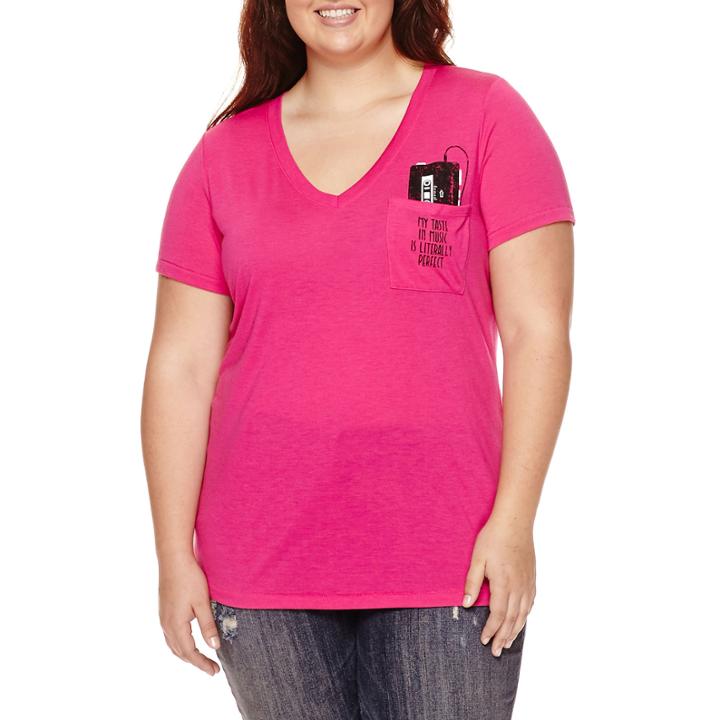 Arizona Short-sleeve Easy V-neck Tee With Pocket - Juniors Plus