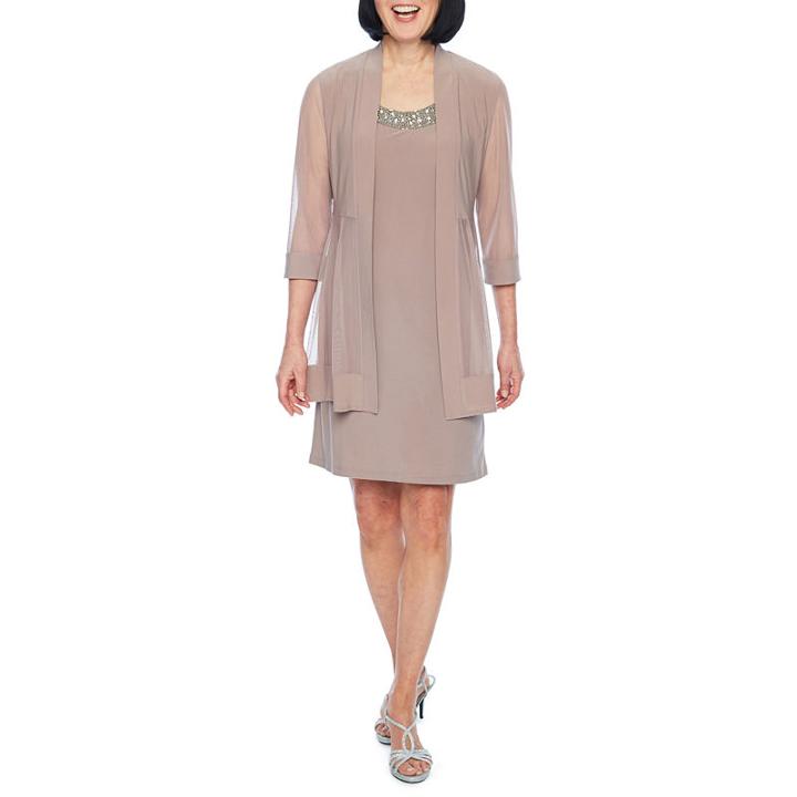 R & M Richards Women 3/4 Sleeve Embellished Jacket Dress