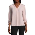 Worthington 3/4 Sleeve V Neck Georgette Blouse