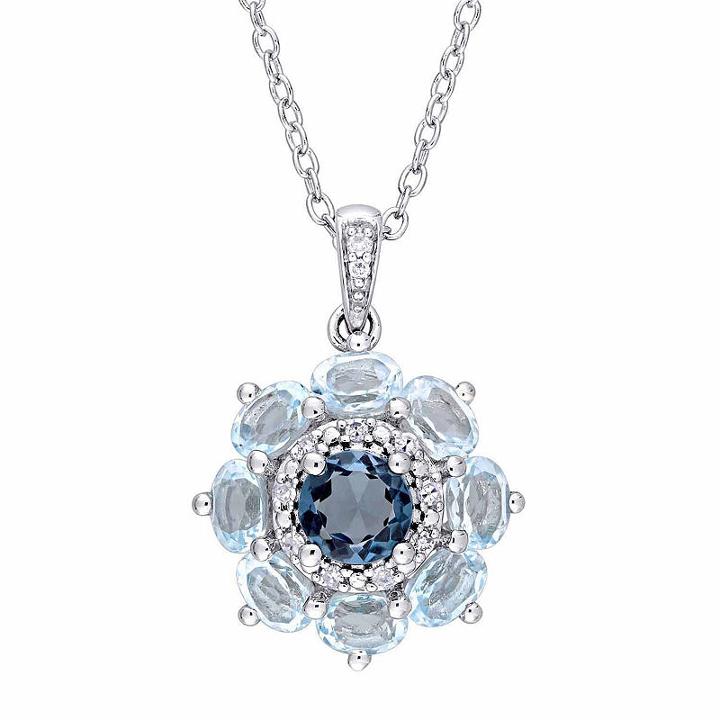 Laura Ashley Womens Blue Topaz Sterling Silver Pendant Necklace