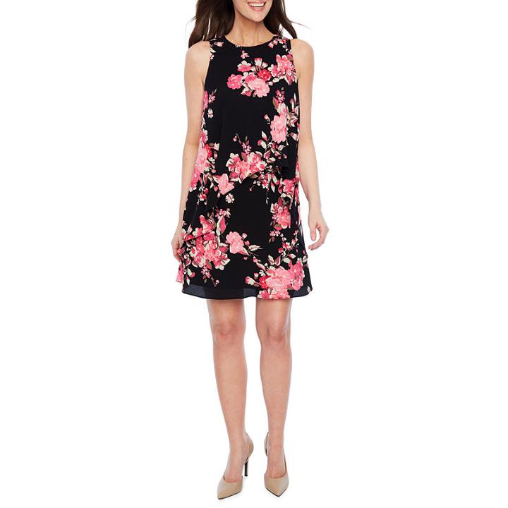 Black Label By Evan-picone Sleeveless Floral Shift Dress