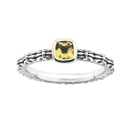 Personally Stackable Checker-cut Genuine Citrine Two-tone Ring