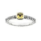 Personally Stackable Checker-cut Genuine Citrine Two-tone Ring