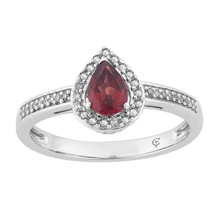 Womens 1/7 Ct. T.w. Genuine Garnet Red 10k White Gold Cocktail Ring