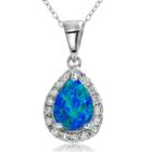 Dazzling Designs&trade; Simulated Blue Opal And Cubic Zirconia Teardrop Pendant Necklace