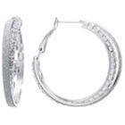 Sparkle Allure Sparkle Allure Crystal Earrings Clear Pure Silver Over Brass 36mm Round Hoop Earrings