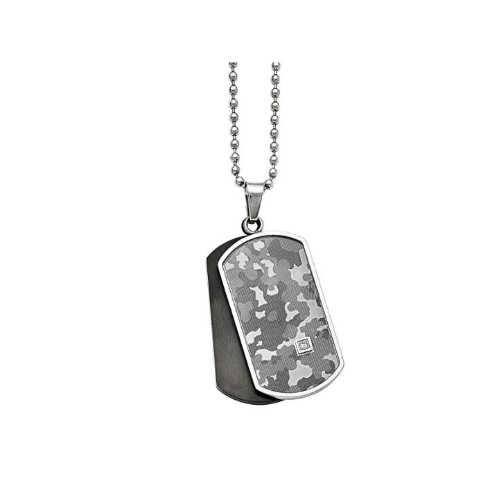 Mens Diamond Accent Stainless Steel & Black Ion-plated Camouflage Pendant