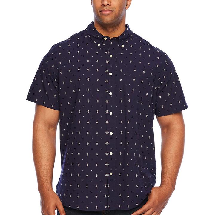 Jmco Short Sleeve Pattern Button-front Shirt-big And Tall