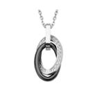 Stainless Steel Cubic Zirconia Ceramic Oval Pendant Necklace