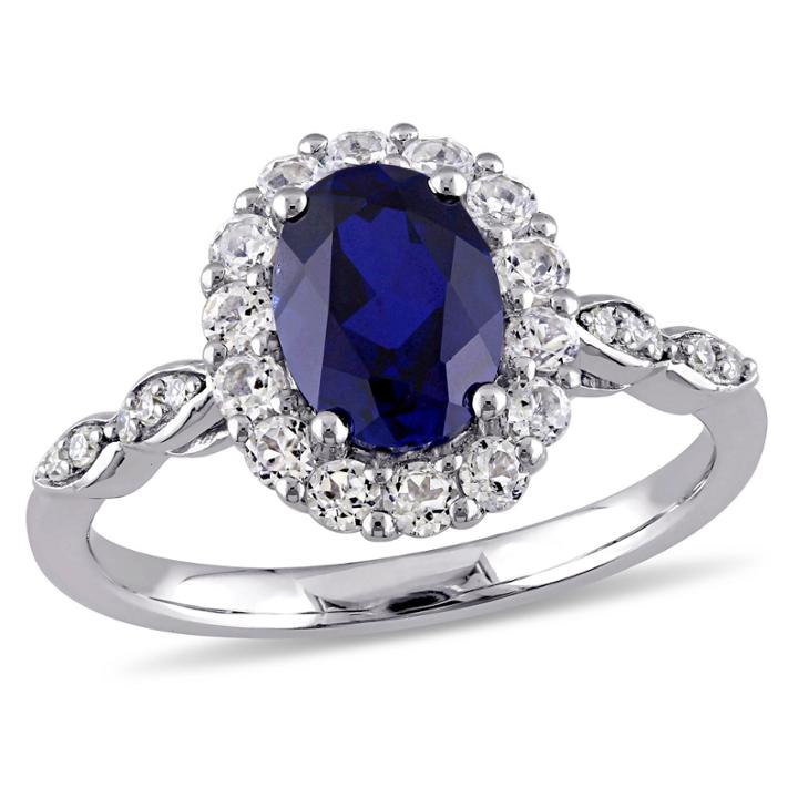 Womens Diamond Accent Blue Sapphire 14k Gold Cocktail Ring