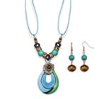 Mixit&trade; Antiqued Gold-tone Blue Murano Glass Pendant Necklace And Earring Set