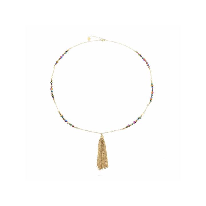 Liz Claiborne Beaded Tassel Necklace Multi Goldtone