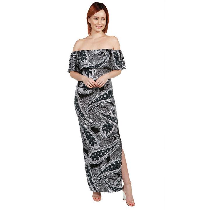 24seven Comfort Apparel Emilia Blue Paisley Empirewaist Maxi Dress - Plus