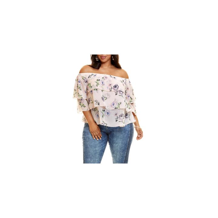 Fashion To Figure Aries Floral Ruffle Tiered Blouse - Plus