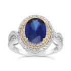 Womens Blue Sapphire 18k Gold Over Silver Cocktail Ring