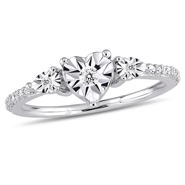Womens 1/7 Ct. T.w. Genuine Round White Diamond Sterling Silver 3-stone Ring