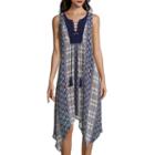A.n.a Sleeveless Print High-low Dress With Lace-up Neck