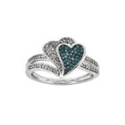 1/3 Ct. T.w. White And Color-enhanced Blue Diamond Double Heart Ring