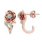Enchanted Disney Fine Jewelry 1/10 Ct. T.w. Genuine White Diamond 10k Rose Gold 19mm Flower Beauty And The Beast Stud Earrings