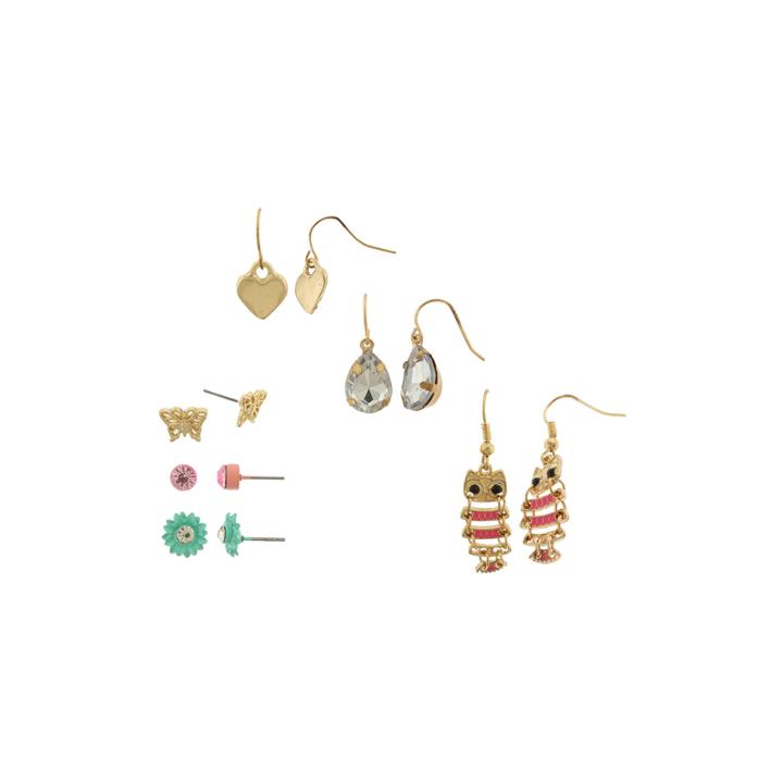 Capelli New York 6-pr. Flower Butterfly Owl Earring Set