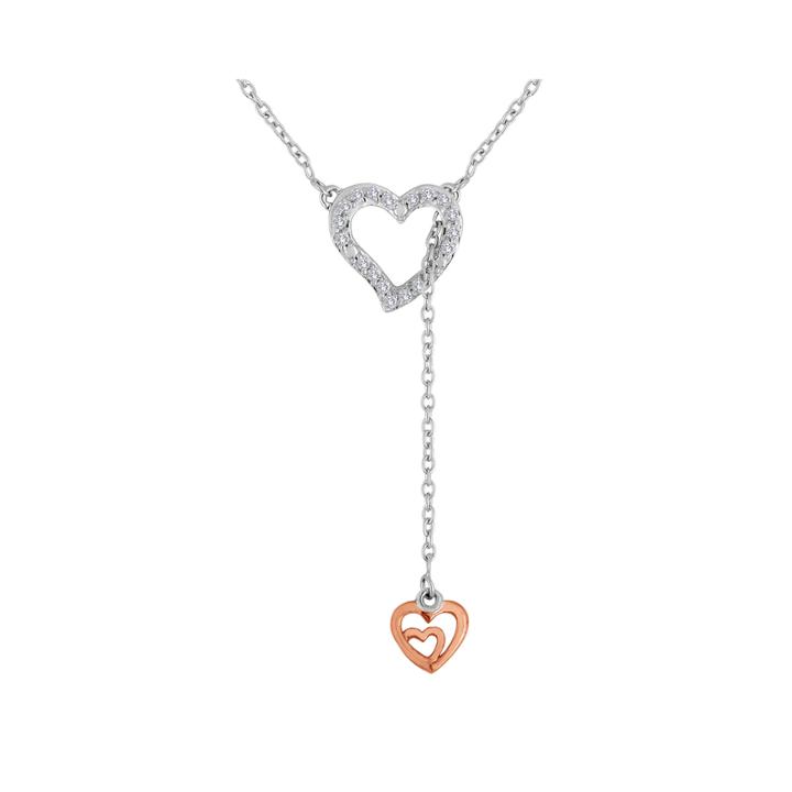 Forevermine 1/10 Ct. T.w. Diamond Two-tone Heart Drop Y Necklace