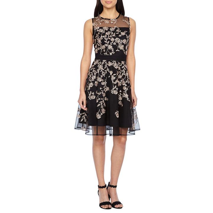 J Taylor Sleeveless Embroidered Floral Fit & Flare Dress