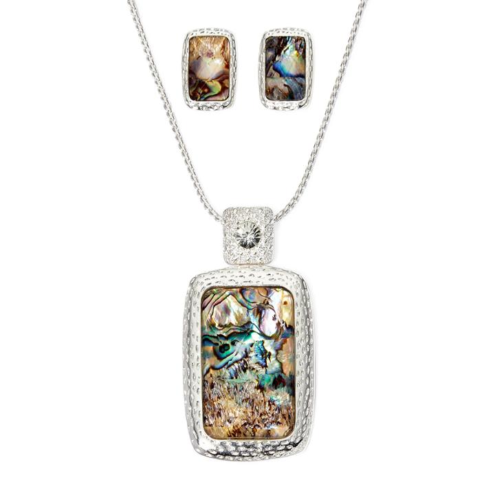 Mixit Abalone Rectangle Earring And Necklace Set