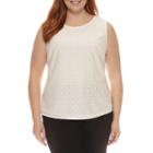 Evan Picone Sleeveless Crew Neck Woven Blouse-plus