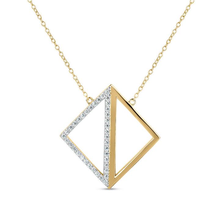 18k Gold Over Silver 3-in-1 Cubic Zirconia Square Necklace