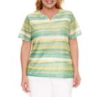 Alfred Dunner Bahama Bays Short Sleeve Split Crewneck T-shirt-plus