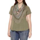 Unity&trade; Short-sleeve Solid Top With Fringe Scarf - Plus
