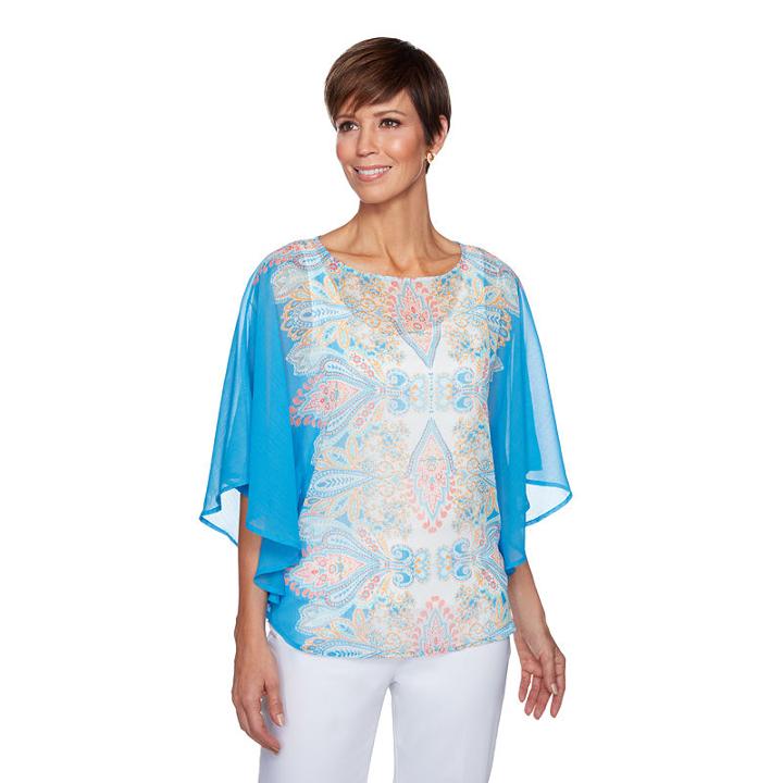 Lark Lane Je Taime Elbow Sleeve Scoop Neck Woven Lined Blouse