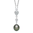 Genuine Tahitian Pearl And Diamond-accent Linear Drop Pendant Necklace