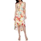 Sangria Sleeveless Abstract-print Chain-shoulder High-low Maxi Dress