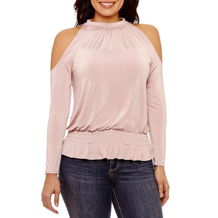 Bold Elements Cold Shoulder Smocked Top