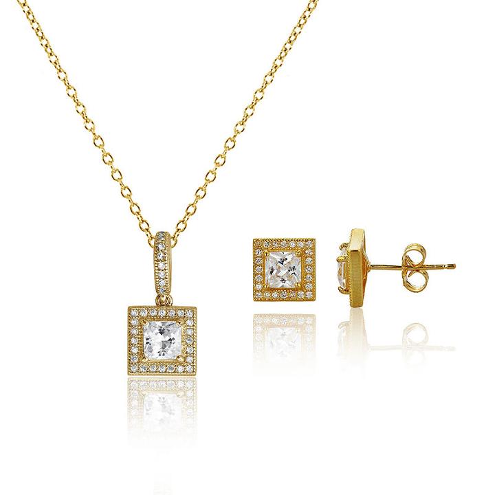 Womens 2-pc. 4 Ct. T.w. Cubic Zirconia 14k Gold Over Silver Jewelry Set