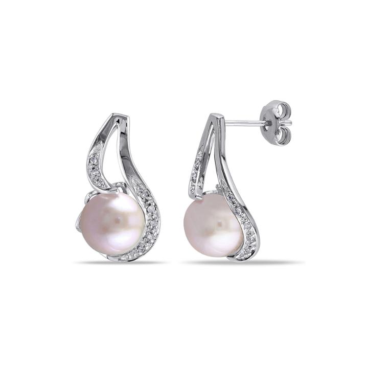 Pink Cultured Freshwater Pearl & Diamond Accent Sterling Silver Earrings