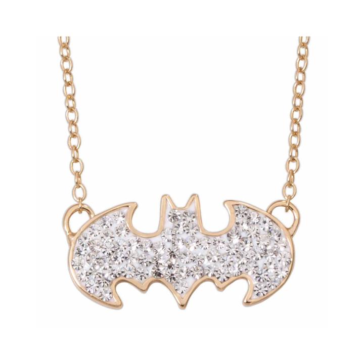 Dc Comics Batman 14k Gold Over Silver Crystal Necklace