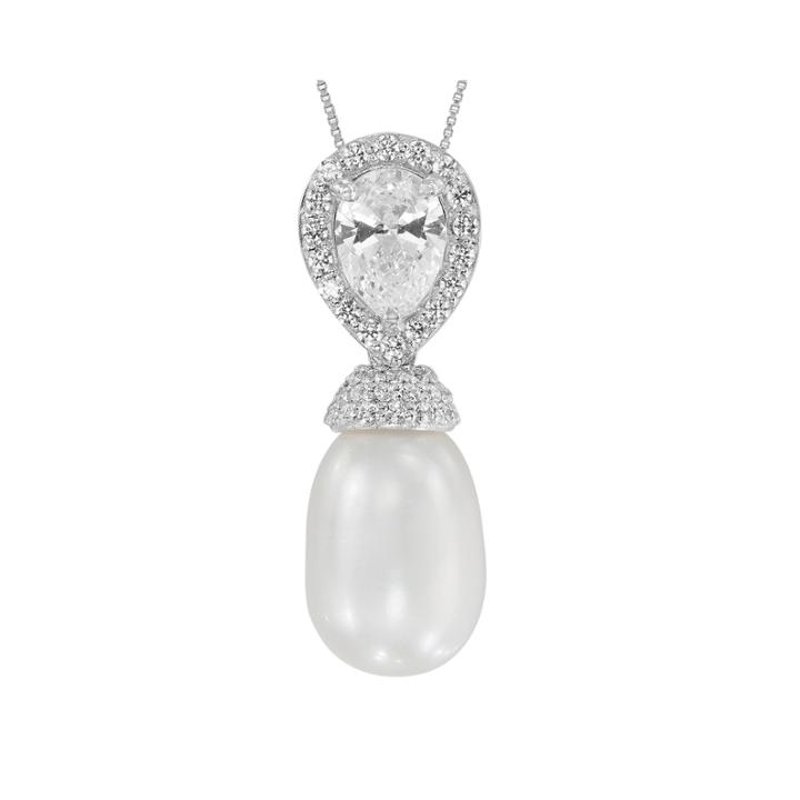 Certified Sofia Bridal Cultured Freshwater Pearl & Swarovski Cubic Zirconia Silver Pendant