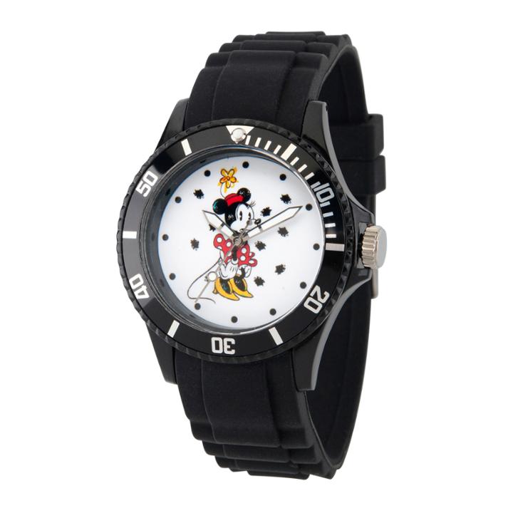 Disney Minnie Mouse Womens Black Strap Watch-wds000260